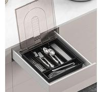 Bac de rangement pour couverts, organiseur avec couvercle, plateau amovible pour organisateur de couverts, plateau à ustensiles couvert pour tiroir de cuisine et comptoir (noir)