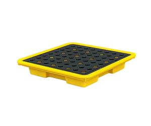 Bac de récupération modulaire pour déversements d'hydrocarbures, Plateforme Bicolore en polyéthylène Jaune et Noir avec Grille supérieure Plate, adapté aux entrepôts et Autres lieux, empêche