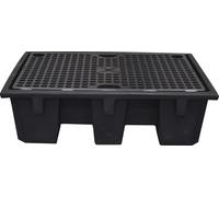 Bac de rétention 240L avec caillebotis 100% PE pour 2 fûts - format palette DRAKKAR - 08240