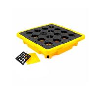 Bac de rétention Compact avec Bouchon de vidange, en Plastique Robuste pour Usage Industriel, Facile à Nettoyer grâce à sa Grille, 33,5 x 33,5 x 5,5 cm, résistant aux Produits Chimiques.