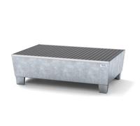 Bac de rétention DENIOS Classic-Line pour 2 fûts de 200L - Acier galvanisé, caillebotis amovible, pieds intégrés - Volume de rétention 235L - Conforme aux normes de sécurité