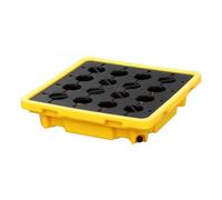Bac de rétention des déversements, Palette de rétention des déversements Robuste - Modulaire en polyéthylène Jaune et Noir avec Drain, bac étanche pour fûts d'huile, idéal pour Les entrepôts