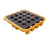 Bac de rétention modulaire industriel pour palettes, entrepôts, usines, fûts, sous-sols ; bac de rétention anti-fuite en plastique durable avec système de drainage pour le stockage de fûts ;