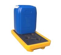 Bac de rétention modulaire jaune et noir avec drain, palette de collecte robustete robuste en polyéthylène pour fûts, idéale pour le stockage en garage, grilles amovibles, 675 x 375 x 120 mm