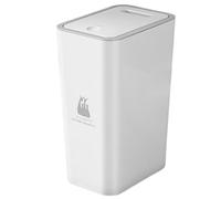 Bac de Salle de Bain Mince 10L Coubelle de Salle de Bain Blanche en Plastique avec Couvercle de Type de Presse et poignée de rainure intégrée Poubelle étroite pour la Salle de Bain du Bureau de Salon