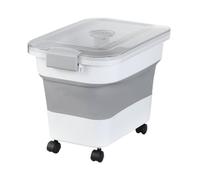 Bac de stockage de nourriture pour animaux de compagnie à couvercle transparent pour chiens et chats, conteneur de croquettes sèches pliable avec roues, dessus de loquet, organisateur de zone en PP,