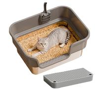 Bac de toilette pour chaton - Bac à litière latéral, protection anti-éclaboussures surélevée | Corps en métal durable de 43 × 33 cm, construction antirouille facile à nettoyer, pédale d'entrée