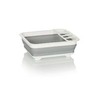 hjh OFFICE Égouttoir Clean SIL, Silicone, Pliable pour la Vaisselle et Les Couverts, bac d'égouttage Peu encombrant, Gris/Blanc, 924000