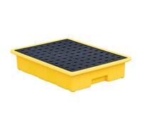 Bac d'égouttement d'huile en jaune et noir - Plateforme de collecte anti-fuite, palette modulaire amovible en plastique, rangement antidérapant pour garage et usine, idéal pour les seaux de peinture