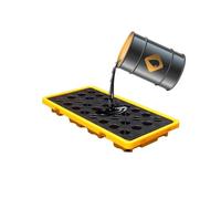 Bac d'égouttement modulaire en polyéthylène étanche pour fûts d'huile de 90 litres avec drain, bac d'égouttement jaune pour fûts à huile, 130 x 68 x 17,5 cm