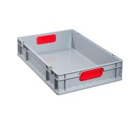 Allit Conteneur de transport gerbable L600xl400xH120mm gris PP poignée fermée rouge pa Quantité:1