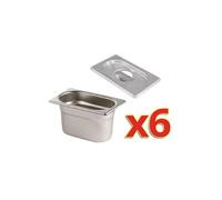 Lot de 6 bacs et couvercles Gastronorme Vogue 6x bacs 1/9 Gastro (6x K825). Profondeur 100mm. A utiliser avec le support adapté (CC051).