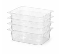 Bac Gastro GN 1/2 Polypropylène Transparent - Lot de 4 - Bac Gastronorme Professionnel avec Graduations - Empilable - Cuisine CHR, Stockage Alimentaire - ArredoChef (65 mm 4 L)