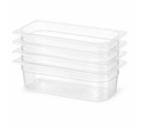 Bac Gastro GN 1/4 Polypropylène Transparent - Lot de 4 - Bac Gastronorme Professionnel avec Graduations - Empilable - Cuisine CHR, Stockage Alimentaire - ArredoChef (100 mm 2,8 L)