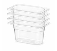 Bac Gastro GN 1/9 Polypropylène Transparent - Lot de 4 - Bac Gastronorme Professionnel avec Graduations - Empilable - Cuisine CHR, Stockage Alimentaire - ArredoChef (65 mm 0,6 L)