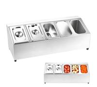 Bac Gastro Inox 5 x 2L avec Couvercle - Saladette Réfrigérée à Poser - Boîte Alimentaire pour Pizza, BBQ, Sauces & Légumes - Récipient Professionnel pour Cuisine, Restaurant & Traiteur