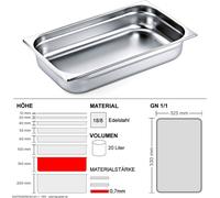 Bac Gastronorm GN 1/1 - 150mm - GN90 - 18/8 inox - 0,7mm.