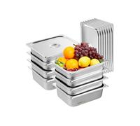 Bac Gastronorme GN 1/2 Lot 8, Inox 0,8 mm, Profondeur 10,2 cm, Couvercle, pour Chauffe-plats Réfrigérateur