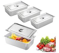 Bac Gastronorme Inox GN1/3 Lot 3, 32.5x17.5x6.5cm Couvercle, Marinade Panure Barbecue, Empilable Cuisine