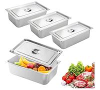 Bac Gastronorme Inox GN1/3 Lot 3, 32.5x17.5x6.5cm Couvercle, Marinade Panure Barbecue, Empilable Cuisine ENEVAOCT