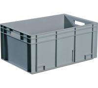Bac gerbable de transport L600xl400xH220mm gris PP Poignée de préhension Parois fermées