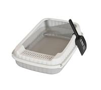 bac litiere Bac à litière Semi-fermé for Chat, avec cuillère, Plateau à litière Amovible et Ouvert for Animaux de Compagnie, Toilettes for Chaton, Facile à Nettoyer pour Chat(Grey)