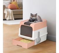 Bac Litiere pour Chat,Grand pour Les Chats et Les Lapins Bac Litiere Chat, Bac à Litière en Acier Inoxydable ABS Plastique,avec 1 Sac de déodorant,Facile à Nettoyer, 49 * 37 * 35 cm -Rosa