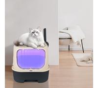 Bac Litiere pour Chat,Grand pour Les Chats et Les Lapins Bac Litiere Chat, Litière Automatique Autonettoyant-37 x 49 x 37 cm (Stérilisateur) - Noir