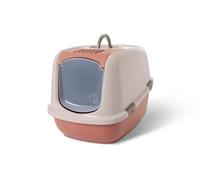 bac litiere pour Chat - Nestor Tuscan Red - Maison Toilette - façade Rabattable - Porte battante - Filtre Charbon - 56 x 39 x 38,5 cm