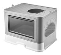 Bac Litiere pour Chat Résistant Bac À Litière Portable avec Couvercle, sans Odeur, Anti-éclaboussures, Grand Espace, Toilettes pour Chats D'intérieur Maison de Toilette(Grey)