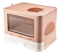 Bac Litiere pour Chat Résistant Bac À Litière Portable avec Couvercle, sans Odeur, Anti-éclaboussures, Grand Espace, Toilettes pour Chats D'intérieur Maison de Toilette(Rosa)