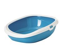 bac litiere pour Chat - Savic Gizmo Large - Bleu - avec Bord - Grande Taille - Design Pratique - Facile à Nettoyer - 52x39,5x15 cm