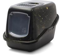 bac litiere pour Chat - Savic Nestor Marble - Noir/Or - Design marbré - façade Rabattable - Dos surélevé - Filtre à Charbon - 56x39x38,5 cm