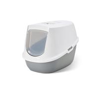 bac litiere pour Chat - Savic Robin - Blanc/Gris - avec Capot - Porte battante - Filtre à Charbon - poignée intégrée - 54,5x39x39 cm