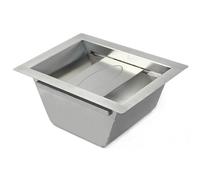 Bac Passe-Monnaie à Encoches Inox 304 1,2mm Guichet de Nuit Station Service | Modèle B à deux encoches 30x25mm pour la vitre, modèle A plat, inox 304 de 1,2mm, 2,68kg, bac trapèze de 150mm