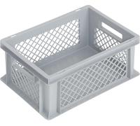 Bac plastique ajouré - Norme Europe - Empilable - Poignées ergonomiques - Fond plein - Gris - Boîte de rangement - Plusieurs dimensions au choix (400 x 300 x 170 mm)