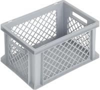Bac plastique ajouré - Norme Europe - Empilable - Poignées ergonomiques - Fond plein - Gris - Boîte de rangement - Plusieurs dimensions au choix (400 x 300 x 220 mm)