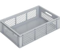 Bac plastique ajouré - Norme Europe - Empilable - Poignées ergonomiques - Fond plein - Gris - Boîte de rangement - Plusieurs dimensions au choix (600 x 400 x 170 mm)