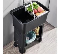 Bac Utilitaire Autoportant En Plastique, Évier De Cuisine Avec Étagère De Rangement Éviers Utilitaires Commerciaux Pour Atelier, Buanderie, Garage(Zwart,40x40x76.5cm)