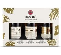 BACARDI, pack découverte de 3 bouteilles de rhum Bacardi Anejo Cuatro, Reserva Ocho & Diez, 3 x 100 ml, 40% vol