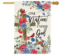 Baccessor Drapeau de maison patriotique 71,1 x 101,6 cm, double face en toile de jute du 4 juillet, jour commémoratif, croix florale, grand drapeau de cour pour porche, terrasse, vacances saisonnières