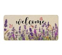 Baccessor Paillasson lavande pour extérieur et extérieur, printemps-été, motif floral, papillon, tapis de bienvenue, paillasson de bienvenue avec envers en caoutchouc antidérapant, décoration