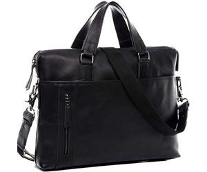 BACCINI Sac bandoulière Ordinateur Leandro | Compartiment 15" Laptop Cuir véritable | Sac Porte-Document en bandoulière Grand Homme Noir | Sac Messager école Etudiante Travail Fait à la Main
