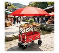 bacedifo Chariot de Marché Pliable avec Parasol, Stand de Marchés à roulettes Verrouillables, Traverses Renforcées, Poignées Réglables en Hauteur et en Inclinaison, Toile Oxford Épaisse Amovible