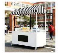 bacedifo Stand Marché en Métal Forgé, Étal de Vente à roulettes, Chariot de Rangement Ouvert et Mobile, avec Auvent Bicolore et Poignées Arrondies, Plateau Élargi, L47.2xW23.6xH74.8in