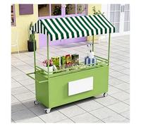 bacedifo Stand Marché en Métal Forgé, Étal de Vente à roulettes, Chariot de Rangement Ouvert et Mobile, avec Auvent Bicolore et Poignées Arrondies, Plateau Élargi, L47.2xW23.6xH74.8in