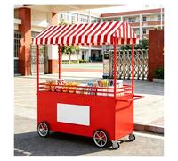 bacedifo Stand Marché en Métal Forgé, Étal de Vente à roulettes, Chariot de Rangement Ouvert et Mobile, avec Auvent Bicolore et Poignées Arrondies, Plateau Élargi, L47.2xW23.6xH74.8in