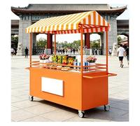 bacedifo Stand Marché en Métal Forgé, Étal de Vente à roulettes, Chariot de Rangement Ouvert et Mobile, avec Auvent Bicolore et Poignées Arrondies, Plateau Élargi, L47.2xW23.6xH74.8in