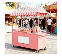 bacedifo Stand Marché en Métal Forgé, Étal de Vente à roulettes, Chariot de Rangement Ouvert et Mobile, avec Auvent Bicolore et Poignées Arrondies, Plateau Élargi, L47.2xW23.6xH74.8in