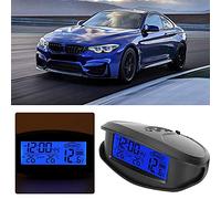 Baceyong Thermomètre électronique de voiture Horloge numérique Voltmètre Indicateur de tension avec affichage LED et fonction de temps avec thermomètre réfrigéré -50°C-70°C